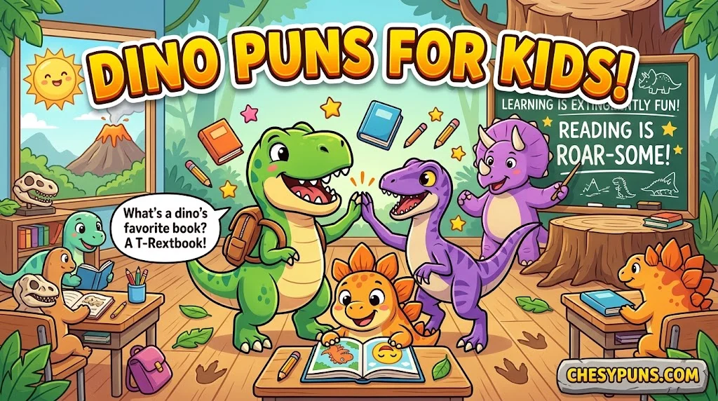 Dinosaur Puns for Kids, School & Friendship