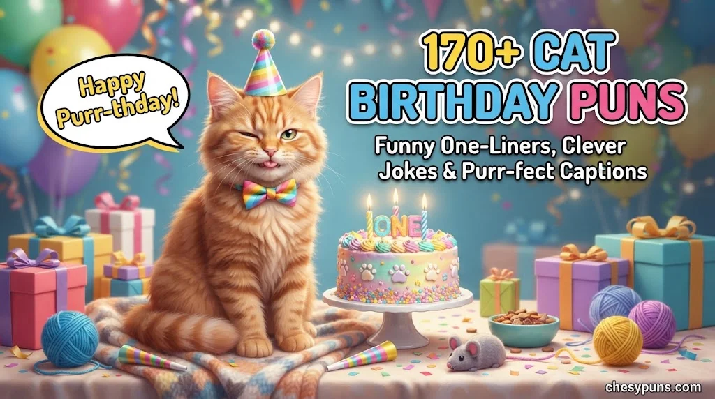 170+ Hilarious Cat Birthday Puns: Funny One-Liners, Clever Meow Jokes & Purr-fect Birthday Captions (2026) 🐱🎂